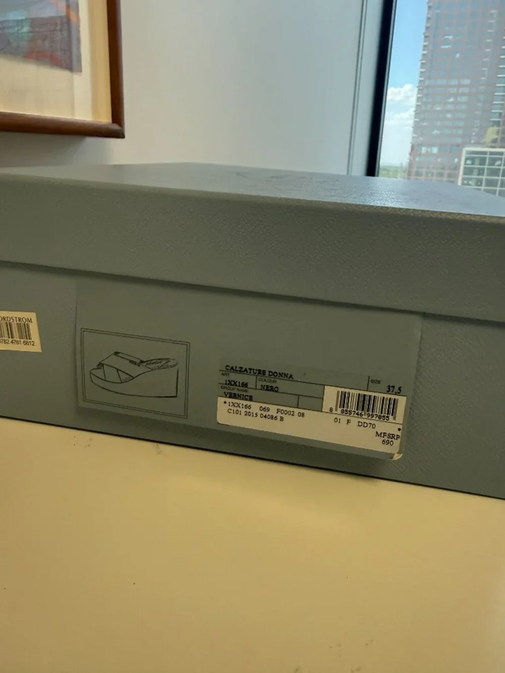 Prada Black Patent Leather Criss Cross Wedge Mule 37.5 Box Receipt Italy